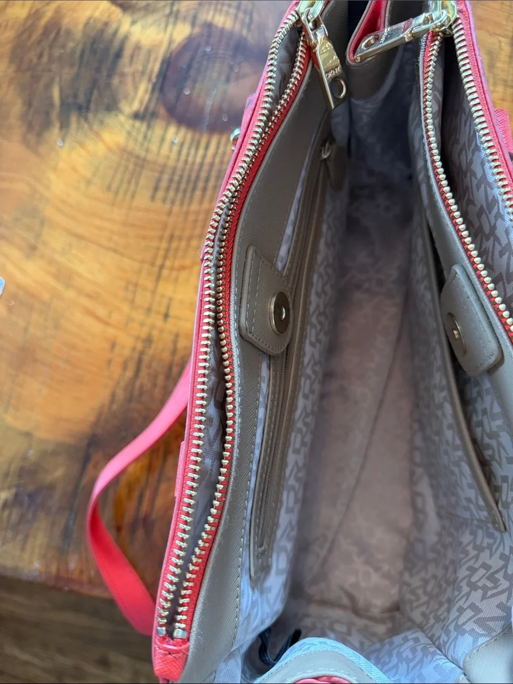 DKNY Orange Saffiano Leather Satchel with Detachable Strap